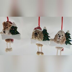 3  Dog Christmas Ornaments with Dangling Legs And Write On Bones